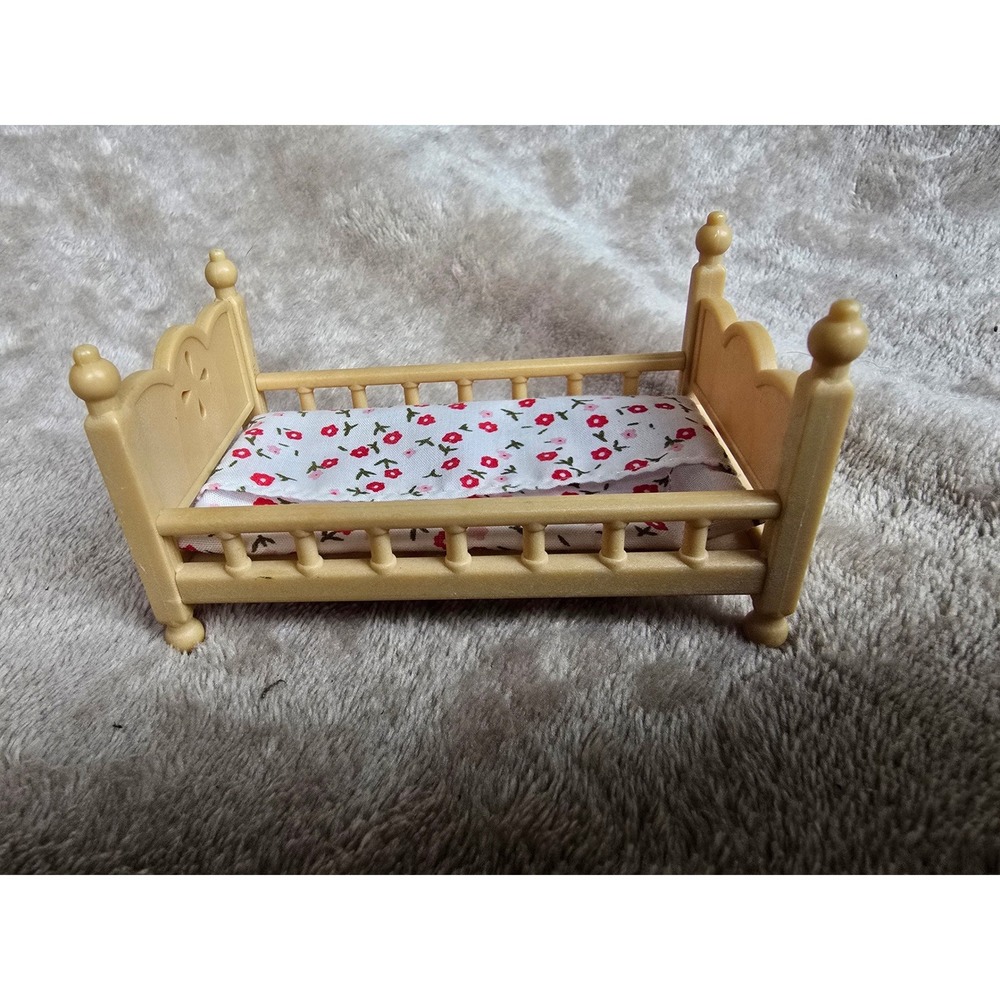Calico Critters Sylvanian Families Dollhouse Bed Tan Floral Bedding Epoch Co.